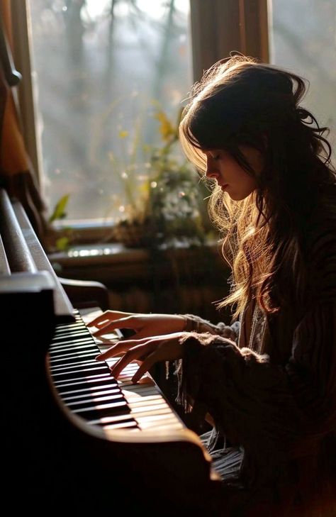 Woman At Piano, Portrait With Piano, Pianist Portrait Photography, Photo With Piano, Someone Playing Piano, Piano Pic, Female Pianist, Playing Piano Photography, Piano Woman