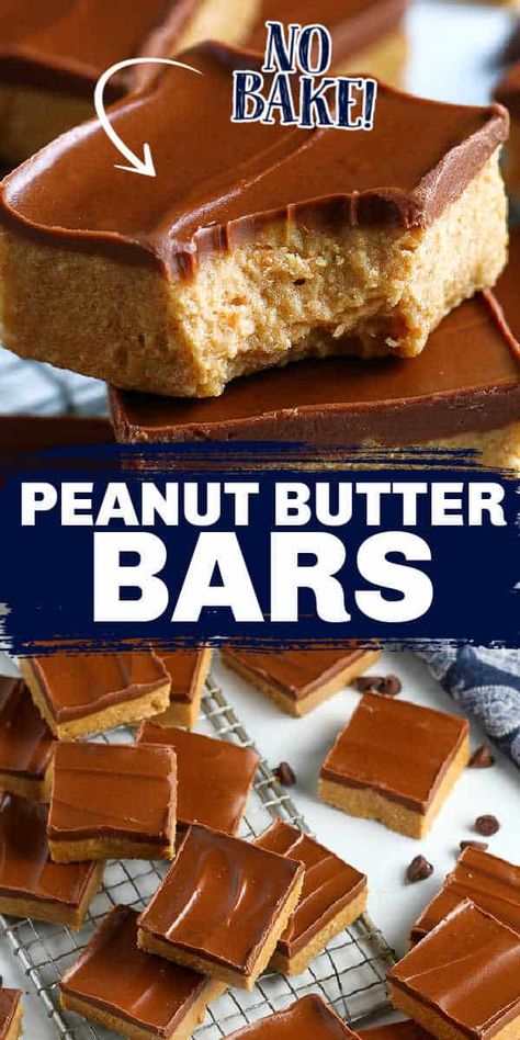 No Bake Peanut Butter Bars, Chocolate Peanut Butter Bars, Peanut Butter Bars Recipe, Brownie Desserts Recipes, Chocolate Peanut Butter Recipes, Easy Bar Recipes, No Bake Peanut Butter, Chocolate Covered Peanuts, Peanut Butter No Bake