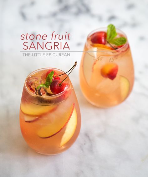 Stone Fruit Sangria - The Little Epicurean Stone Fruit Sangria, Alcohol Soaked Fruit, Pastry Cake Recipes, Fruit Sangria, Bourbon Cherries, Waffle Ice Cream, Peach Sangria, Peanut Butter Pumpkin, Stone Fruits