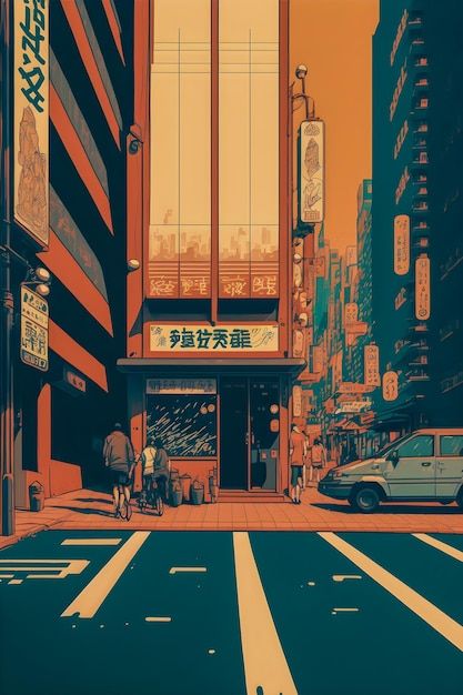 Anime japan city retro halftone anime an... | Premium Photo #Freepik #photo #tokyo #japan-city #japan-street #tokyo-city Halftone Illustration, Photo Anime, Japan City, City Japan, Tokyo City, Japan Street, Tokyo Street, Poster Ideas, Anime And Manga