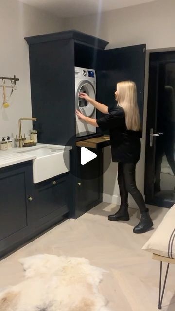 Kirsty Gore on Instagram: "A little tour of the utility for you🥰 I don’t think I’ve done a full tour in here. Once the insides of my cupboards are tidy I’ll do a little tour inside them too😂-which actually might never happen 😂 • Ad/ we also decided to order the matching dryer from @ao to match our washing machine! We love it! It’s the Bosch Series 6 Wifi Connected 9Kg Heat Pump Tumble Dryer- it’s a shame I have doors on these as they look so lovely together. Not only do they match in looks and capacity though, but they can also link to my WiFi, letting me control the dryer from my phone🙌🏻so i can always fit the washing round my busy life😩😂It also comes with a 5 year manufacturer warranty which is awesome too Hope you enjoy the tour and I’ll pop a swipe up on my stories if you want m Washing Machine Tumble Dryer Cupboard, Cupboard For Washing Machine And Dryer, Dryer On Top Of Washing Machine, Tumble Dryer Cupboard, Utility Room Ideas Uk, Pantry With Washer And Dryer, Laundry Cupboard Ideas, Boiler Cupboard Ideas, Washing Machine Cupboard