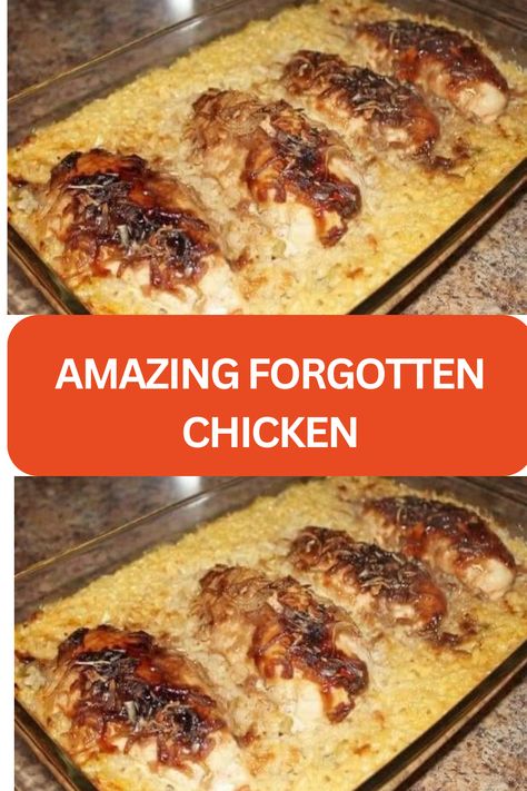 AMAZING FORGOTTEN CHICKEN Boneless Skinless Chicken Breast Recipes, Skinless Chicken Breast Recipes, Forgotten Chicken, Minute Rice, Cream Of Mushroom Soup, Cream Of Mushroom, Breast Recipe, Boneless Skinless Chicken, Baked Chicken Recipes