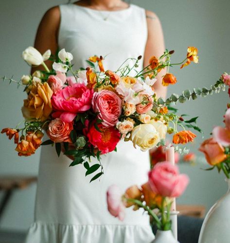 Pink Orange And White Bridal Bouquet, Pink And Orange Peony Bouquet, September Bride Bouquet, Bright Bouquet Of Flowers, Red Pink Orange Bridal Bouquet, Pink Orange Green Color Scheme Wedding, Pink Orange Yellow Bridal Bouquet, Pink Orange White Green Wedding, Pink And Yellow Bridal Bouquet