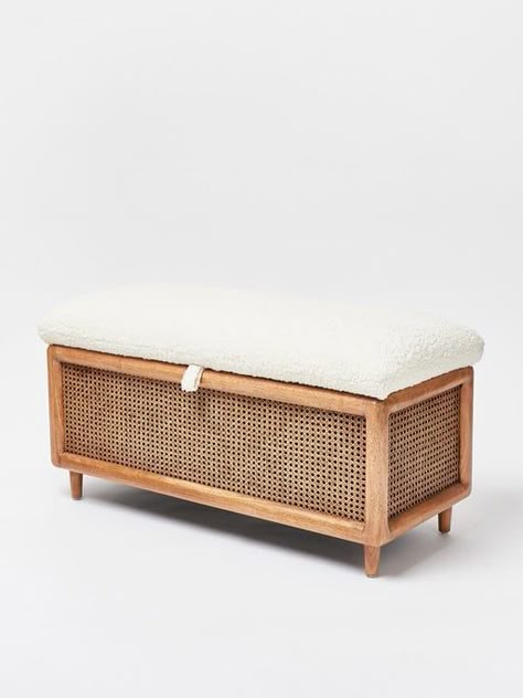 Cane Ottoman, Contemporary Hallway Furniture, Contemporary Hallway, Rattan Ottoman, Storage Bench With Cushion, Storage Bench Bedroom, Storage Ottomans, Rattan Cane, Velvet Ottoman