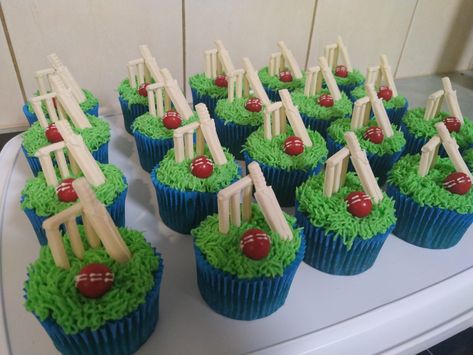 Cricket Birthday Party Ideas, Cricket Cupcakes, Cricket Theme Birthday, Sports Cupcakes, Cricket Party, Cricket Theme Cake, Cricket Cake, Ben 10 Birthday, Dino Cake