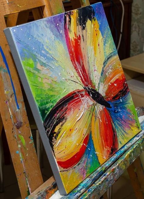 Diy Butterfly Painting, Colorful Butterfly Painting, Painted Animals, Diy Drawing, Acrylic Painting Diy, Butterfly Art Painting, Diy Butterfly, Easy Canvas Art, Bee Tattoo