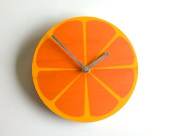 Plywood Walls, Pine Plywood, Funky Decor, Orange Walls, Orange Fruit, Clock Face, Dream House Decor, Clock Design, Aa Battery