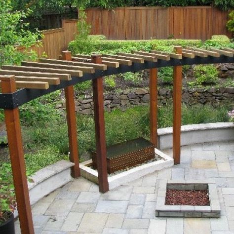 Pergola Modern, Hot Tub Pergola, Curved Pergola, Small Pergola, Pagoda Garden, Steel Pergola, Pergola Ideas, Landscape Designers, Pergola Attached To House