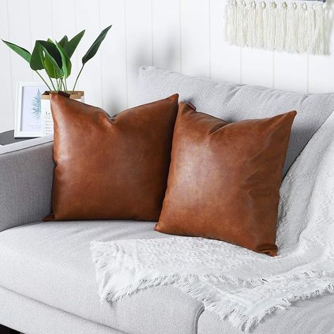 Amazon.com: MANDIOO Set of 2 Faux Leather Decorative Throw Pillow Covers Modern Solid Outdoor Cushion Cases Luxury Pillowcases for Couch Sofa Bed 18x18 Inches Brown : Home & Kitchen Leather Throw Pillows, Big Pillows, Garden Pillows, Leather Pillow, 20x20 Pillow Covers, Sofa Couch Bed, Couch Sofa, Decorative Throw Pillow Covers, Nice Leather