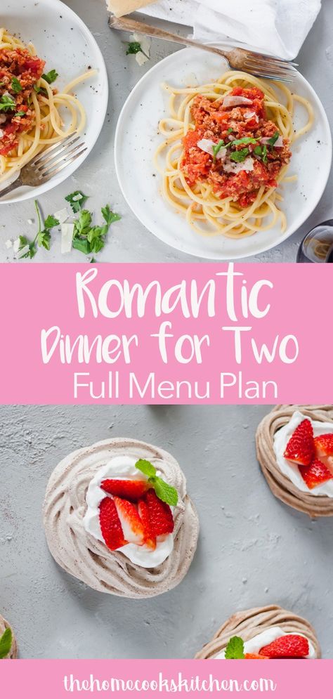 Looking for a way to spoil your bestie or SO? This romantic dinner date for two has you covered. An easy spaghetti all'Amatriciana for main, and decadent chocolate meringue for dessert! This dinner date is mouthwatering, yet easy to bring together for a stay at home date night. #dinnerdate #romanticdinnerfortwo #chocolatemeringue #amatriciana via @homecookskitchn Easy Romantic Dinner For Two, Entertaining Food Dinner, Bestie Date, Easy Romantic Dinner, Dinner Date Recipes, Spaghetti All Amatriciana, All Amatriciana, Valentine's Day Celebration, Chocolate Meringue