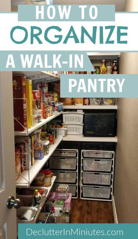 Pantry Organization Dollar Store, Small Walk In Pantry, Pantry Organization Ideas Shelves, Pantry Closet Organization, Walk In Pantry Ideas, No Pantry Solutions, Kitchen Cupboard Organization, Organizing Kitchen, Small Pantry Organization