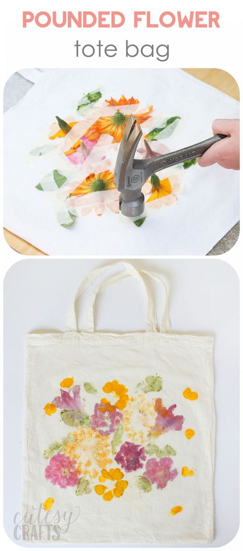 Did you know that you can dye fabric by pounding flowers? This unique craft project makes a perfect Mother's Day gift - and the kids will love creating it! Pounded Flowers, Flower Pounding, Flower Tote, Dye Fabric, Craft Tote Bag, Cadeau Diy, Diy Tote Bag, Eco Printing, Diy Candy