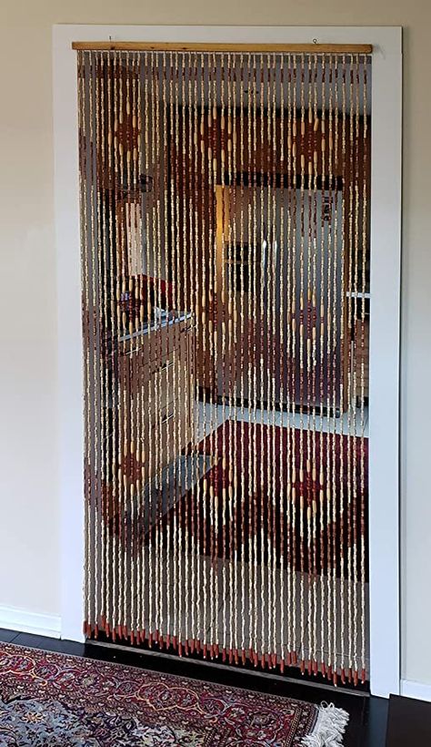 Door Curtains Diy, Curtain Doorway, Bamboo Door, Beaded Curtains Doorway, Wooden Pathway, Beaded Door, 70's Party, Beaded Door Curtains, Bamboo Beaded Curtains