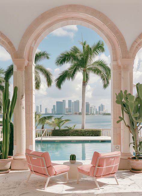 #miami #vibe #pink #house #pool The Colony Hotel Palm Beach, Miami Beach Aesthetic, Vaporwave 80s, Miami Beach House, Miami Pool, Vibe Pink, Miami Aesthetic, Miami Interiors, Beach House Aesthetic