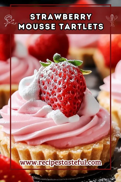 Delightfully creamy and refreshing, these Strawberry Mousse Tartlets feature a crispy tart shell filled with a luscious strawberry mousse made from fresh strawberries and mascarpone cheese. Perfect for any occasion, they are both visually appealing and delicious! Strawberry Mousse Filling, Tart Shells Filling, Mini Tart Recipes, Mousse Filling, Strawberry Mousse, Tart Shells, Mini Tart, Mascarpone Cheese, Strawberry Puree