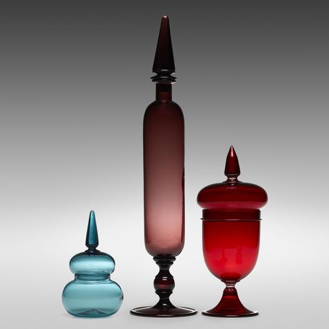 PAOLO VENINI, Apothecary vessels, set of three | Wright20.com Blown Glass Chandelier, Apothecary, Glass Chandelier, Glass Blowing, Novelty Lamp, Contemporary Art, Glass Art, Auction, Glass