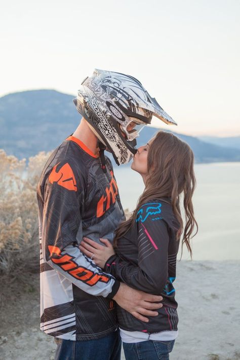 Dirt Bike Couple, Motocross Couple, Dirt Bike Quotes, Bike Couple, Biker Couple, Motocross Love, Bike Pictures, Bike Photoshoot, Bike Photography