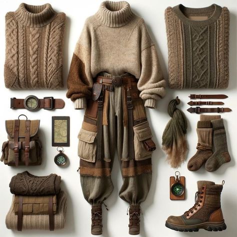 How To Style Leather Harness, Herbalist Aesthetic Clothes, Solarpunk Outfit, Solar Punk Fashion, Adventurer Style, Wizard Fashion, Winter Hipster, Relatable Illustrations, Space Pirates