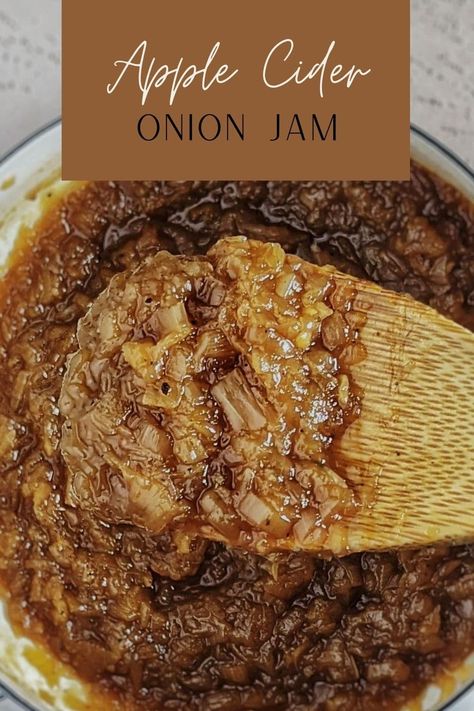 how to make apple cider onion jam. | easy onion jam recipe, easy onion jam recipes, how to caramelize onions, apple cider recipes, fall recipes, autumn recipes, apple recipes, onion jam for burgers, Apple Onion Jam, Apple Cider Jam Recipes, Onion Canning Recipes, Onion Bombshell, Canned Onions Recipe, Onion Jam For Burgers, Apple Juice Marinade, Onion Jelly Recipe, Jam For Burgers