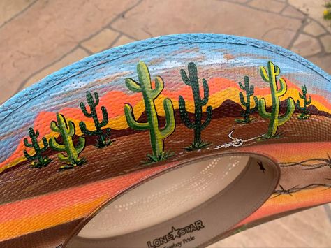 Hand painted cowboy hat Painted Cowboy Hats, Hat Painting, Cowboy Hat Design, Custom Cowboy Hats, Painted Hats, Western Style Outfits, Painted Designs, Painting Inspo, Hat Design