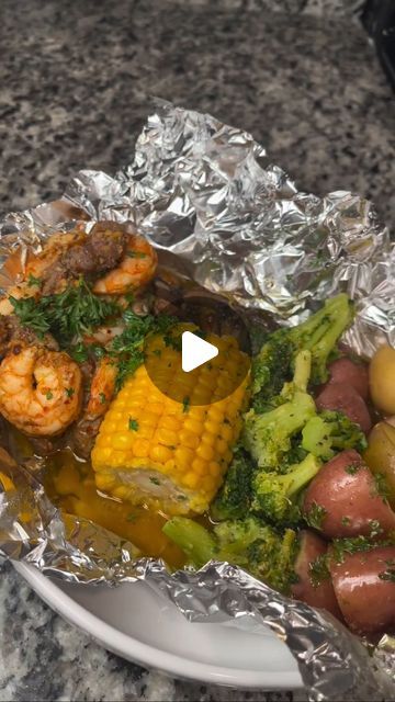 T Bone Steak Dinner Ideas Sides, Seafood Foil Packets, Steak Foil Packets For The Oven, Steak And Shrimp Foil Packets In Oven, Shrimp Boil Foil Packets, Foil Packets For The Oven, Shrimp Foil Packets Oven, Steak Shrimp And Potatoes Foil Pack, Steak Foil Packets