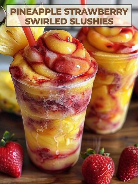 Fun Smoothie Recipes, Ninja Slushie Machine Recipes, Pineapple Drinks, Summertime Drinks, Drink Recipes Nonalcoholic, Smoothie Drink Recipes, Refreshing Drinks Recipes, Yummy Alcoholic Drinks, Homemade Drinks