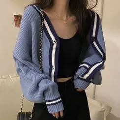 My Saved Items - Free Worldwide Shipping | YesStyle Cardigans Sweater, Preppy Chic, Stripe Outfits, Blue Cardigan, Cardigan Sweaters For Women, Cropped Cardigan, Pastel Goth, Japanese Style, Cute Casual Outfits