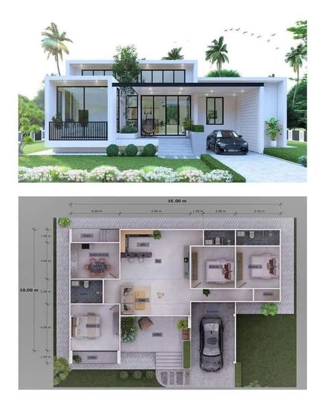 Layout House, Small House Blueprints, Plan Villa, Minimal House, Small House Design Exterior, House Floor Design, Building House Plans Designs, Building Plans House, Casas The Sims 4