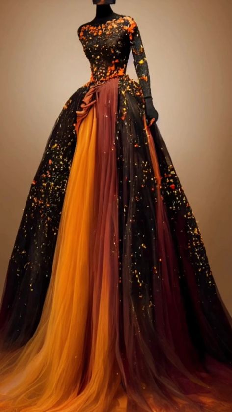 ACOTAR Autumn Court inspired gown Fall Ball Gowns, Fall Court Aesthetic, Autumn Ball Gown, Autumn Court Dresses Acotar, Autumn Court Aesthetic Dress, Autumn Court Fashion, Fall Court Acotar, Acotar Outfits, Autumn Court Dress