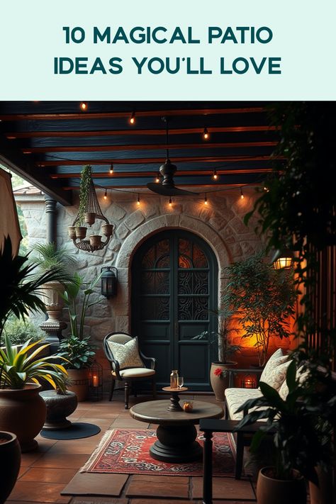 Transform your outdoor space with these 10 magical patio ideas that bring a touch of whimsy and charm. Whether you're looking to create a cozy nook with twinkling fairy lights or a peaceful retreat surrounded by lush greenery, we've got creative suggestions to inspire you. Explore themes like enchanting garden decor, unique plant arrangements, or inviting seating options that make your patio mesmerizing all day and night. Perfect for those who dream of a mystical backyard haven, these inspiring patio concepts are here to help you design your perfect escape! Mystical Backyard, Moroccan Outdoor Patio, Cozy Backyard Ideas, Coloured Fairy Lights, Backyard Lighting Ideas, Courtyard Decor, Backyard Escape, Easy Patio, Plant Arrangements