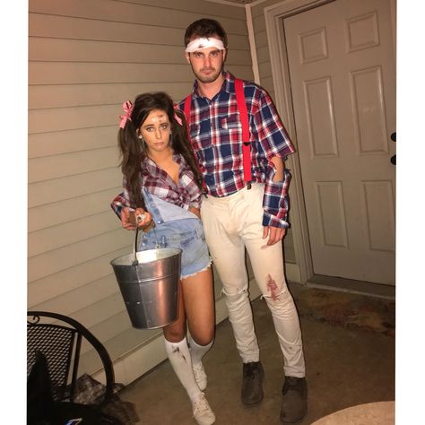 Jack And Jill Costume, Meme Costume, Costume Couple, Diy Halloween Costumes For Women, Hallowen Costume, Cute Couple Halloween Costumes, Diy Halloween Costumes Easy, Diy Costume, Halloween Costumes For Couples