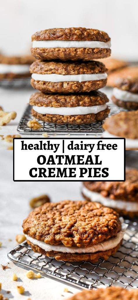 Oatmeal Creme Pies, Little Debbie Snack Cakes, Heart Healthy Desserts, Dishing Out Health, Oatmeal Creme Pie, Dairy Free Snacks, Homemade Oatmeal, Healthy Food Facts, Dairy Free Dessert