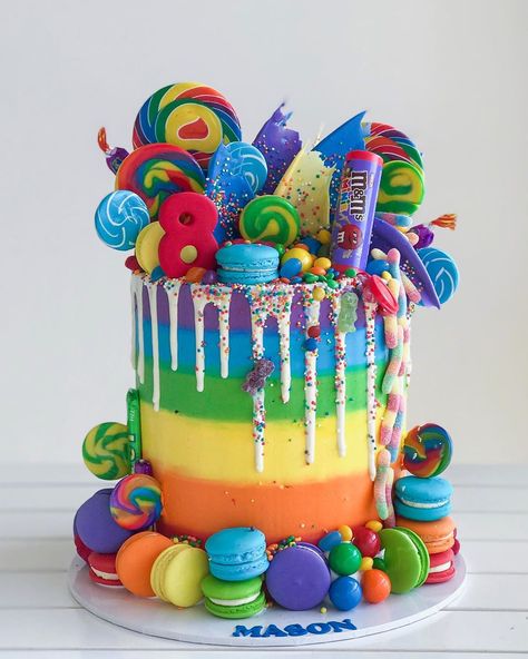 Lolly Cake, Candy Birthday Cakes, 10 Birthday Cake, Happy 8th Birthday, Creative Birthday Cakes, Creative Birthday, Kids Cakes, Rainbow Cake, 10th Birthday