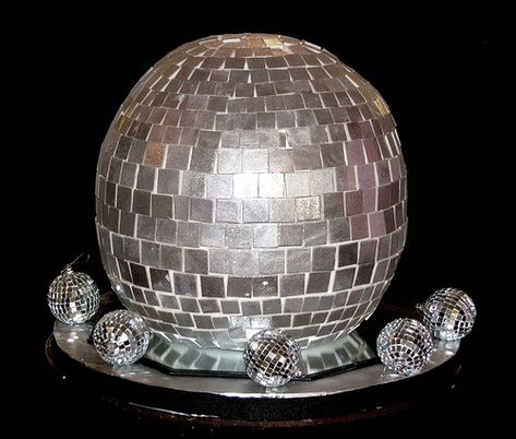 Disco Ball Cake | Flickr - Photo Sharing! Disco Ball Birthday Cake, Disco Ball Cake, Gold Cake Decorations, Anna Birthday Party, Disco Cake, Volcano Cake, 80s Party Decorations, Rose Gold Wedding Cakes, Disco Birthday Party