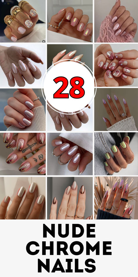 Discover 28 elegant nude chrome nail ideas that bring effortless sophistication to your look. Whether you choose square long nails or short almond shapes, these designs cater to every style. Almond French tips add a classy touch, while round or oval shapes offer a natural and understated beauty. Go for simple yet stylish designs with a nude chrome finish for a timeless and versatile manicure that suits any occasion. Metallic Acrylic Nails Designs, Chrome With Design Nails, Nude Chrome Nails Designs, Nude With Chrome Nails, Neutral Nails With Chrome, Nude Chrome Nails Square, Nude Chrome Nails Almond, Short Chrome Nails Designs, Nude Nails With Chrome