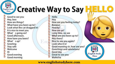 Creative Way to Say HELLO Hi In Different Ways, Hello English, Ways To Say Said, Ways To Say Hello, Saying Hi, Proper English, Other Ways To Say, Hey Boo, Conversational English