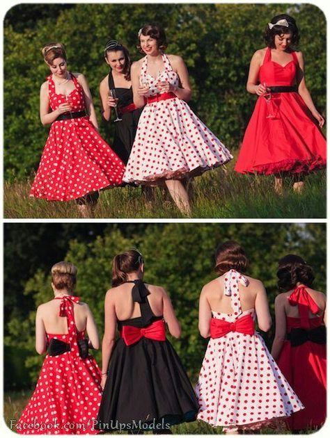 Dress ideas for a pin up/ rockabilly/ retro -50s type party!  Love this look. @farrierbritt @patches808 Retro Theme Dress, Moda Pin Up, Stile Pin Up, Vestidos Pin Up, Picnic Photo Shoot, Polka Dot Dresses, Rockabilly Wedding, Pin Up Vintage, 50s Fashion Dresses