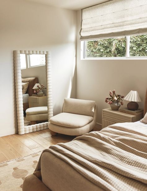 Lozano Low-Profile Armless Accent Chair Long Mirror In Bedroom, Full Length Mirror In Bedroom, Disc Interiors, Tranquil Bedroom, Full Length Floor Mirror, Mirror Wall Bedroom, Full Length Mirror Wall, Wood Framed Mirror, Wall Bed