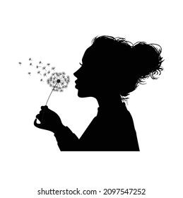 Woman Blowing Dandelion, Blow Me Dandelion, Blowing Dandelion Drawing, Dandelion Drawing, Blowing Dandelion, Dandelion Art, Dandelion Tattoo, Ap Studio Art, Girl Silhouette