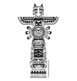 Totem Pole Drawing, Totem Pole Tattoo, Pole Tattoo, Totem Pole Art, Line Drawing Illustration, Tiki Tattoo, Totem Tattoo, Nouveau Tattoo, Native American Tattoo