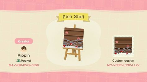 Dana (@planitwithdana) • Instagram photos and videos Acnh Fish Market, Bakery Signs, Animal Crossing Fish, Cottagecore Animal Crossing, Motif Acnl, Stall Signs, Fishing Dock, Animal Crossing Guide, Market Sign