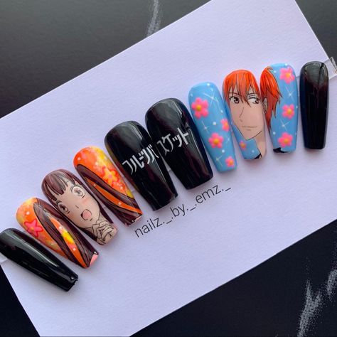 Fruit Basket Nails, Fruits Basket Nails, Anime Nail, Anime Nails, Long Nail Designs, Long Nail, Nail Styles, Fruits Basket, Art Nails