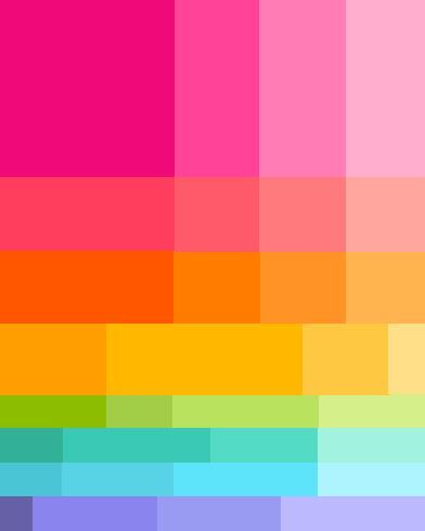 Happy Color Scheme, Dopamine Color Palette, Colour Palette Rainbow, Kidcore Color Palette, Rainbow Colour Palette, Rainbow Color Palette, Color Theory Art, Color Symbolism, Splash Color