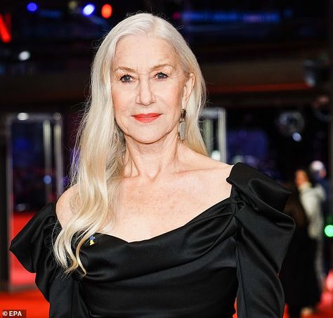 Long Hair Over 60 Aging Gracefully, Aging Gracefully Hair, Helen Mirren Hair, Helen Mirren Style, Veil Hair, Blue Veil, 60 Hair, Long White Hair, Grow Long Hair