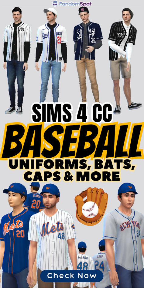 If you love baseball then you'll adore all the CC in this list! From maxis-match baseball jerseys to custom hates, mitts, and bats, there's plenty here for every TS4 baseball fan. Varsity Jacket Sims 4 Cc, Sims 4 Soccer Uniform, Sims 4 Cc Baseball Cap, Sims 4 Haikyuu Cc, Jersey Sims 4 Cc, Sims 4 Sports Cc, Around The Sims 4, Sims 4 Male Clothes, Male Tops