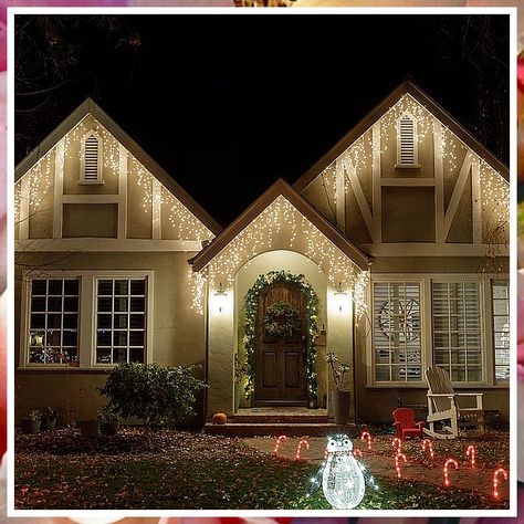 Christmas Fireplace Decor - Stay on top of the amazing and greatest deal. Click to visit NOW! Warm Christmas Lights, Christmas Lights On House, Exterior Christmas Lights, Christmas Wreath Designs, Decorative Solar Lights, Christmas Lights Outdoor, Icicle Christmas Lights, Solar Christmas Lights, White Christmas Lights