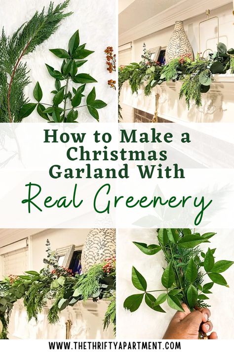 Create a beautiful Christmas garland with real greenery! Follow this simple guide to add a fresh, festive touch to your holiday decor. #ChristmasDecor #DIYGarland #HolidayCrafts #RealGreenery #FestiveHome Holly Garland Diy, Real Garland Christmas, Garland On Mantle, Christmas Mantel Garland, How To Make Garland, Brambly Hedge, Holiday Greenery, Real Christmas, Greenery Garland