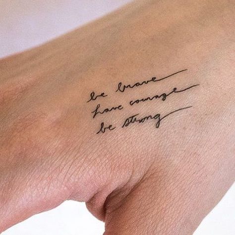 pinterest | @mafgogh🌞 Tattoo Sparrow, Be Brave Tattoo, Strong Tattoos, Tattoo On Hand, Script Tattoo, L Tattoo, Writing Tattoos, Back Of Shoulder Tattoo, Daughter Tattoos