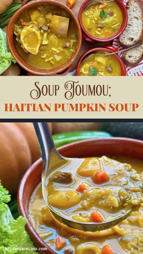 Haitian Pumpkin Soup, Joumou Soup Recipe, Soup Joumou Recipe, Caribbean Pumpkin Soup, Jamaican Pumpkin Soup, Haitian Pumpkin Soup Recipe, Trahanas Soup, Haitian Soup Joumou, Haitian Cuisine