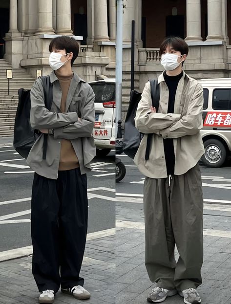 Xiaohongshu Outfits Men, Chinese Men Street Fashion, Douyin Men Fashion, Chinese Men Outfit, Chinese Male Fashion, Japanese Outfits Street Style Men, Japanese Men Outfit, Acubi Men Outfit, Acubi Outfits Men